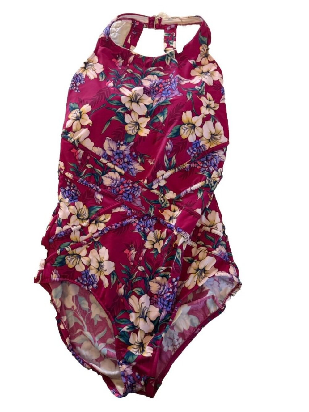 Chico’s $128 SWIM Floral One Piece High~Neck Swimsuit Purple Size 16 NEW!! - Picture 2 of 4